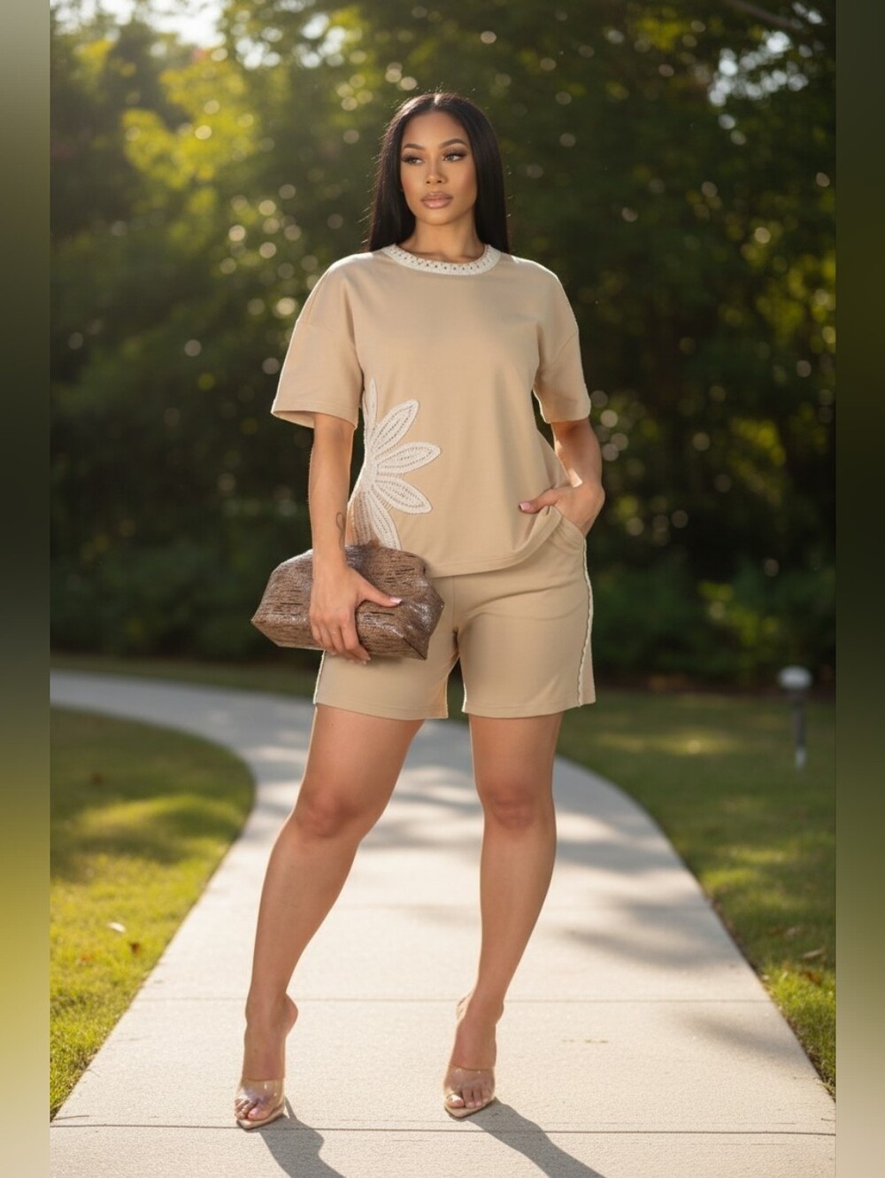 Cami Two-Piece Short Set with Floral Appliqué
